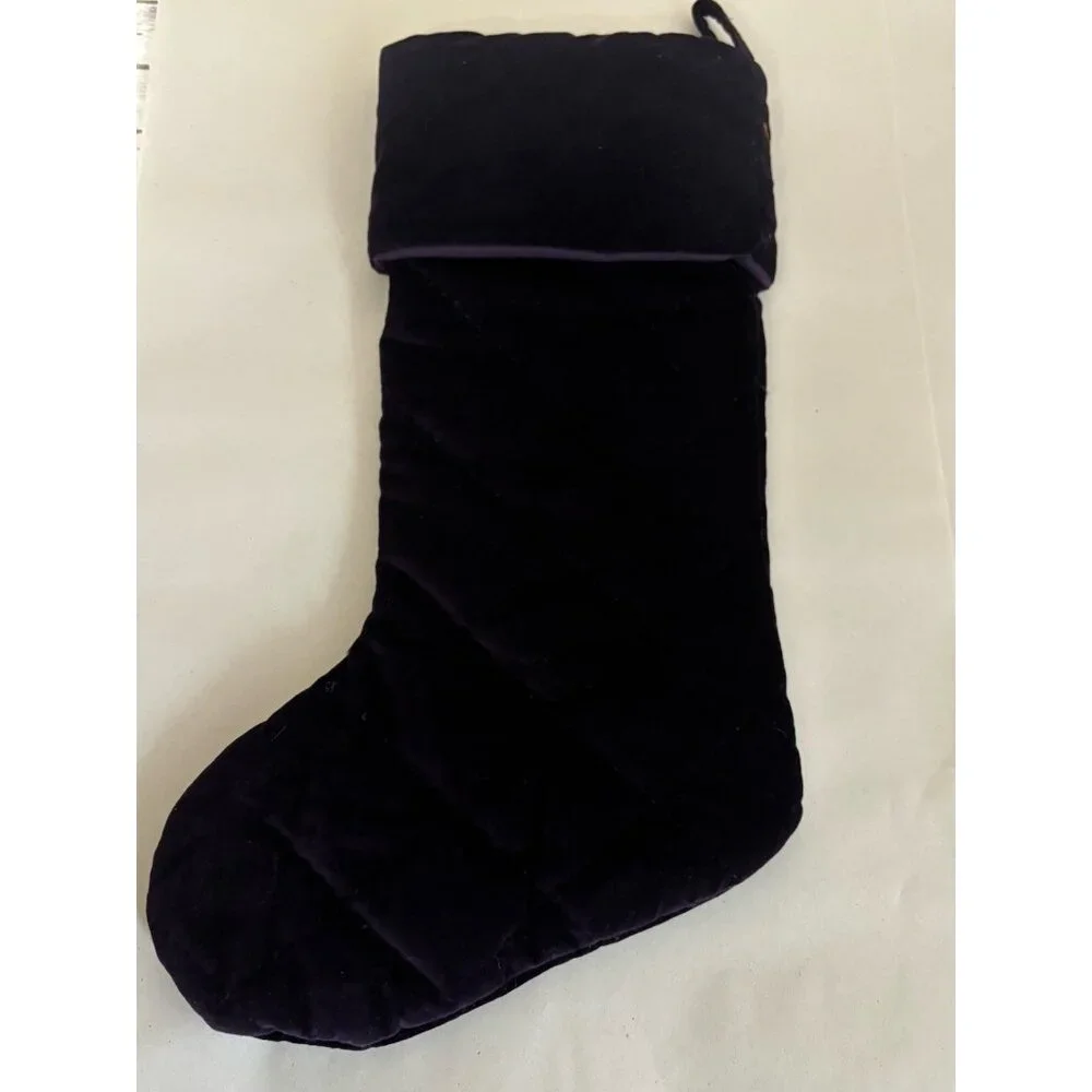 Pottery barn Retired Christmas Stocking Embroidered Purple Cotton Velvet